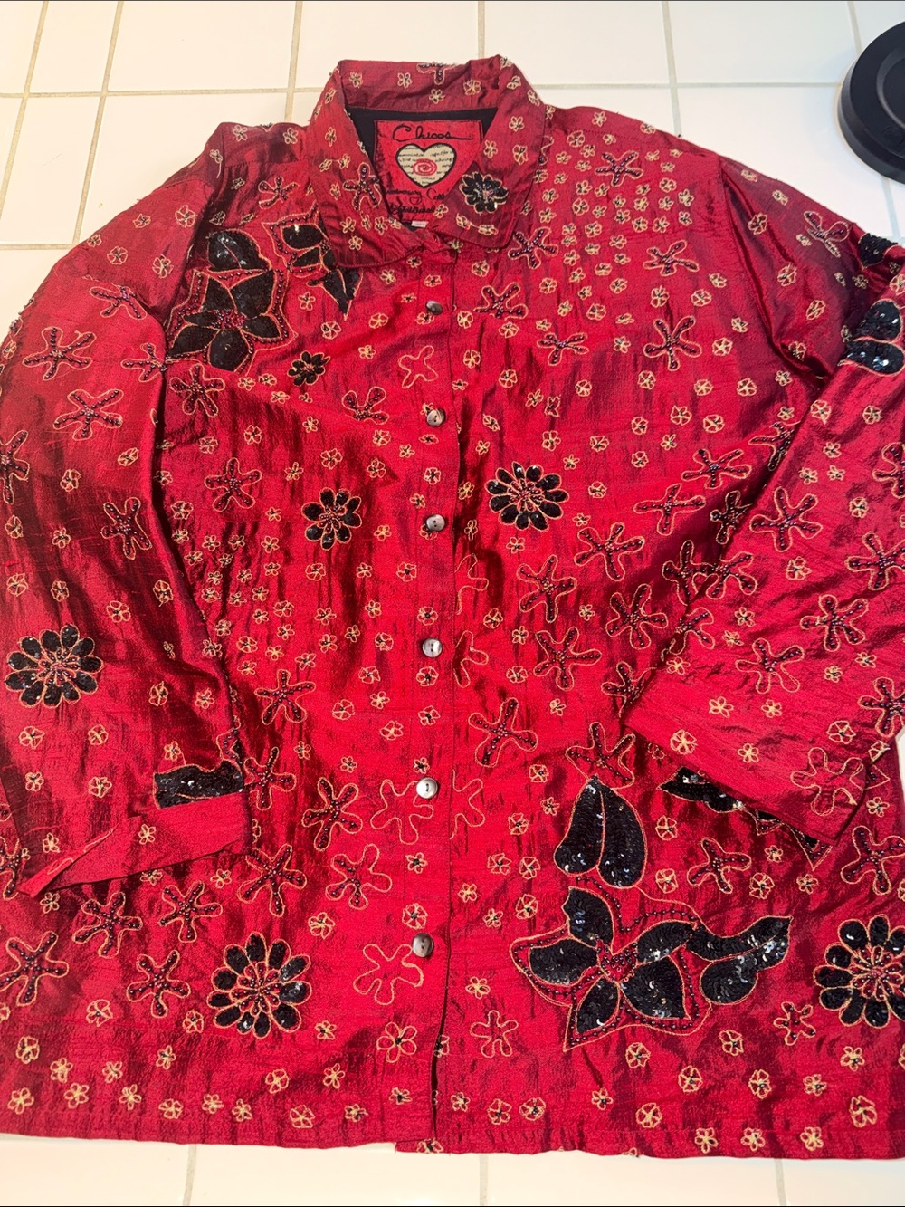 Chicos SILK Anniversary beaded sequins jacket 🐈‍⬛ Chicos size 3